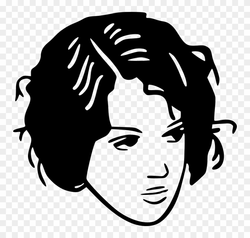 Pelo Corto, Corte, Mujer, Cara, Negro, La Moda - Woman Head Clip Art - Png Download