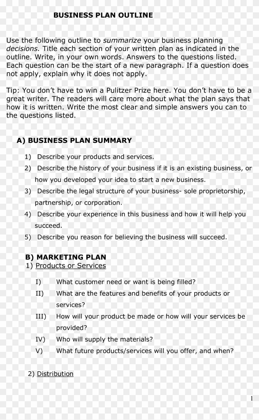 Business Plan Outline Main Image - Products And Services Business Plan Example Clipart