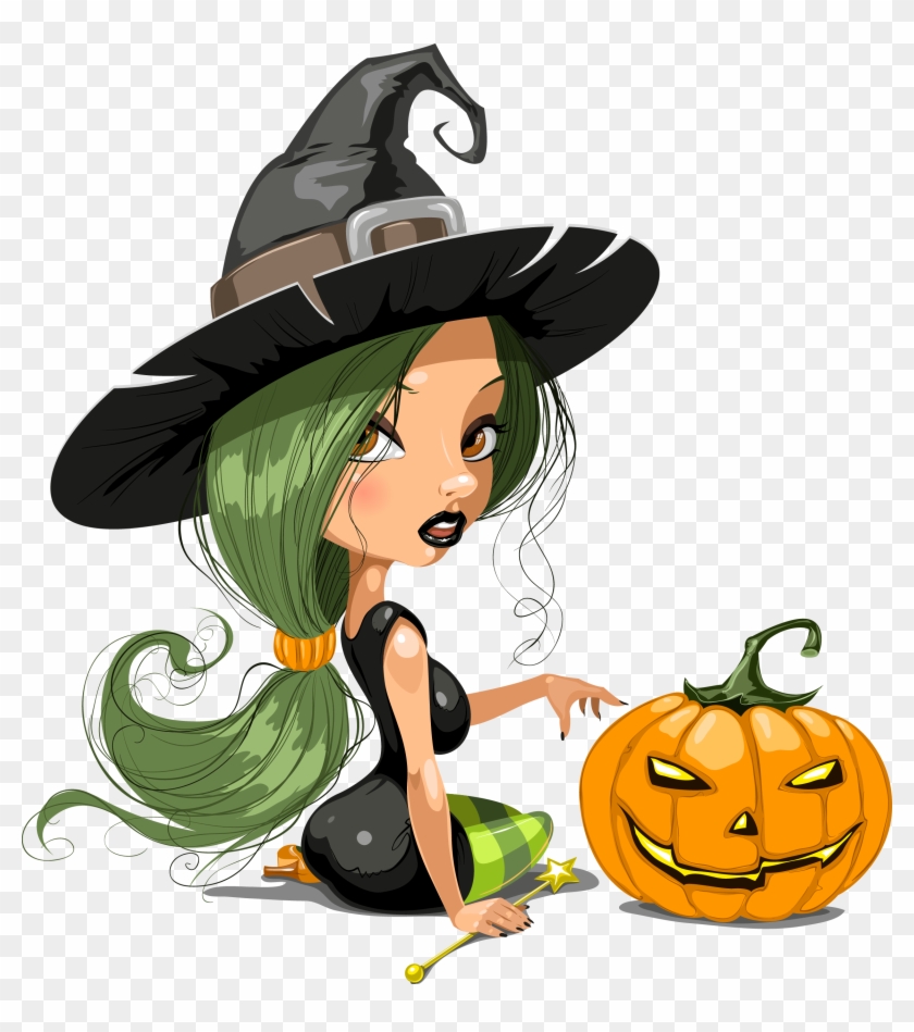 Halloween Evil Pumpkin With Witch Hat Clipart - Witch Hats Cartoon - Png Download