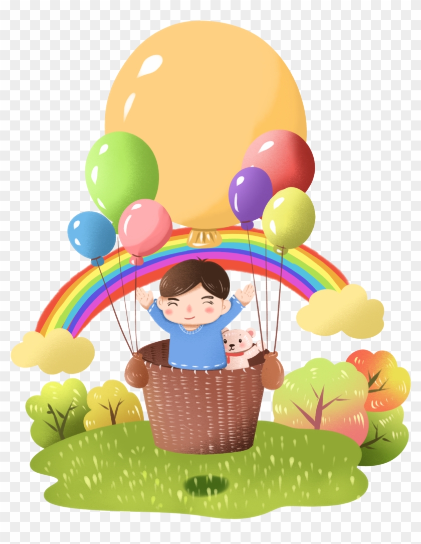 Crianças Brincando Balão De Ar Quente Outono Ilustração - Hot Air Balloon Clipart #5627667