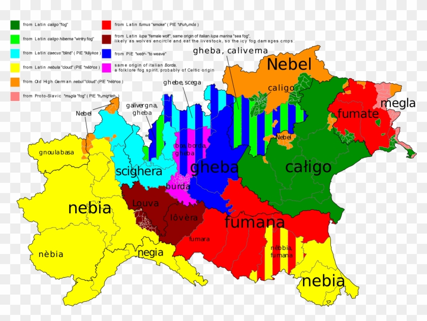 Fog In Various Northern Italy Regional Languages [oc][2400x1697] - Regional Languages In Italy Clipart #5628178