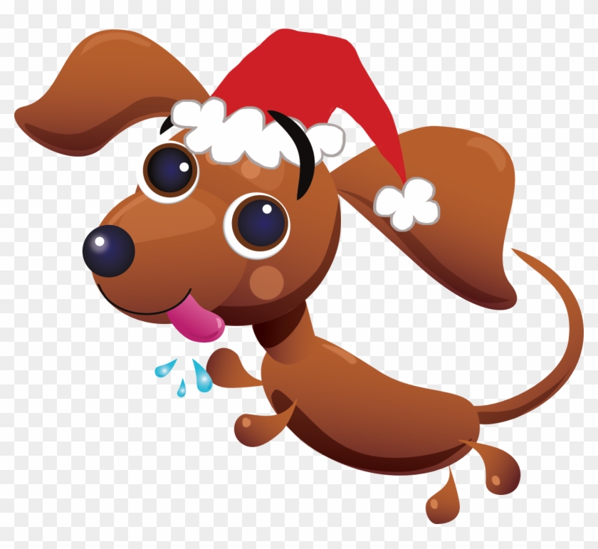 Cute Dachshund Christmas Cheer Cartoon - Cartoon Clipart