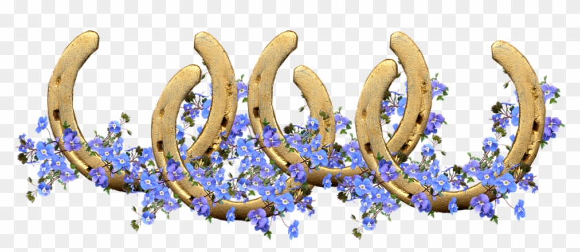 Horse Shoes, Lucky, Blue Flowers, Decoration, Symbol - Floral Design Clipart