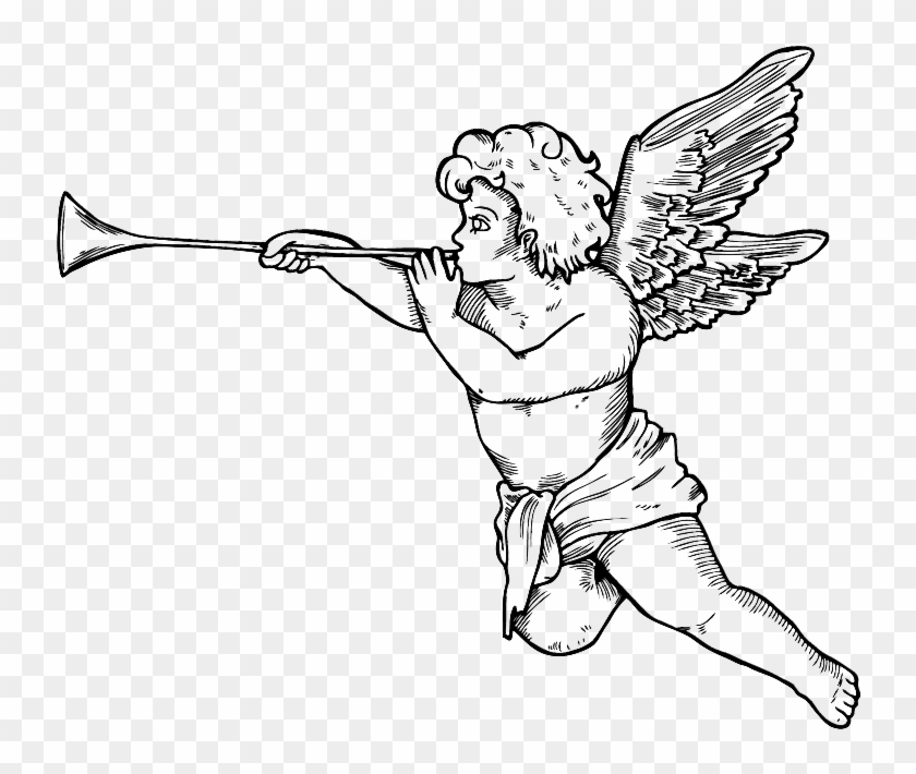 Cool Cherub Angel With A Pipe Tattoo Design - Angel Vector Clipart