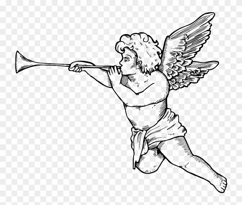 Cool Cherub Angel With A Pipe Tattoo Design - Angel Vector Clipart #5641308