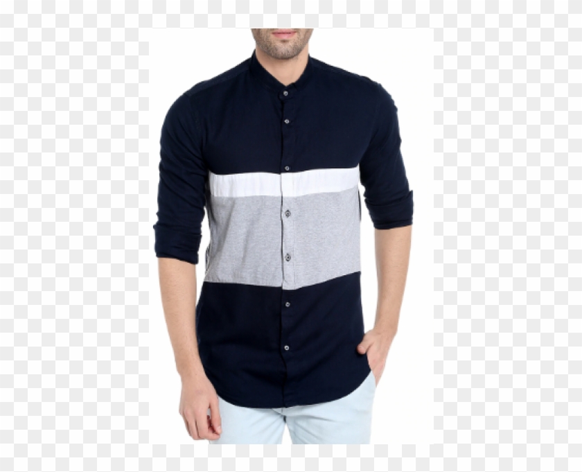 Blue Cotton Color Block Casual Shirt - Limeroad Shirts Clipart