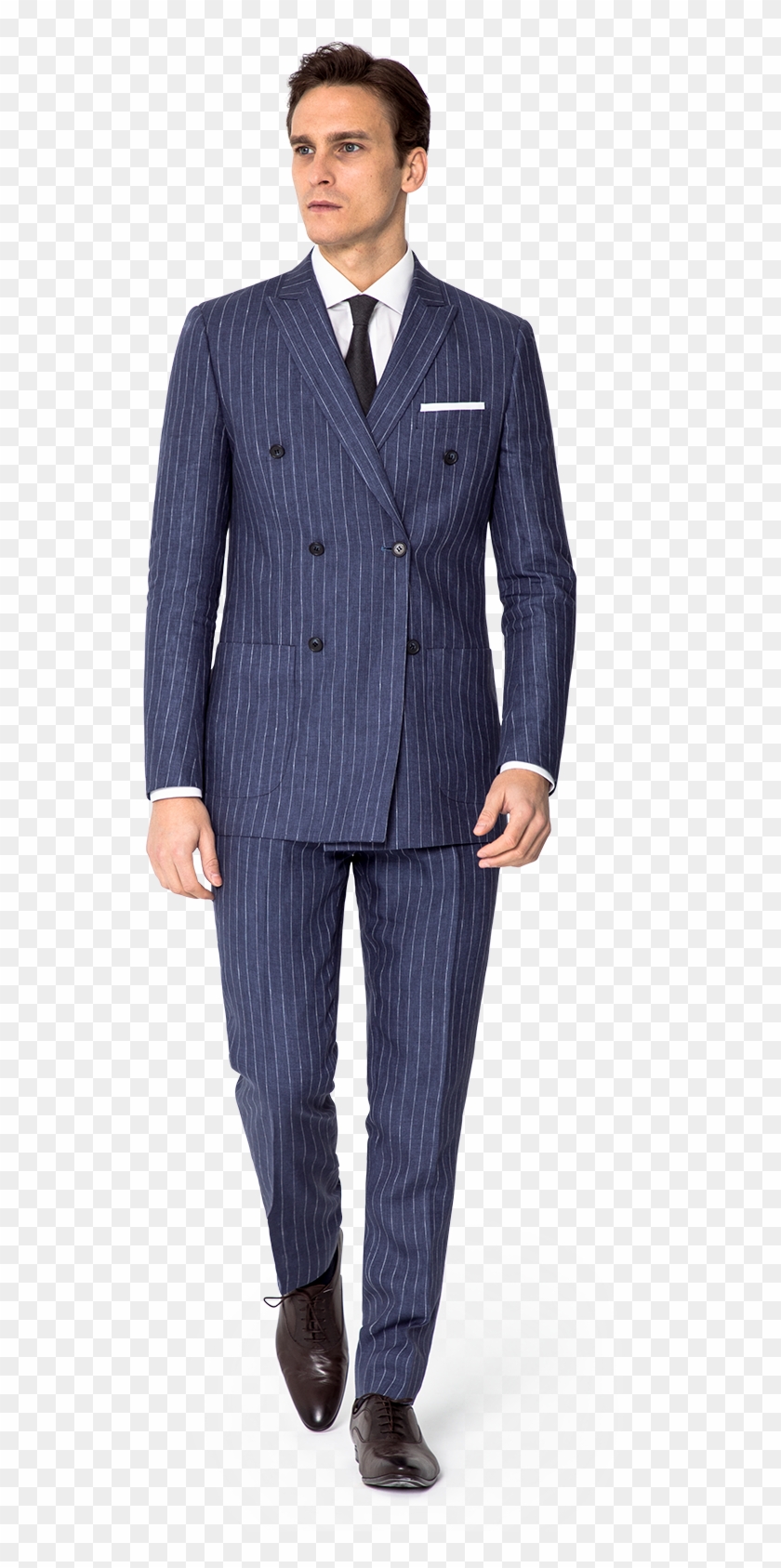 Blue Double Breasted Striped Linen Suit - Blue Checked Fabric Suit Clipart #5644990