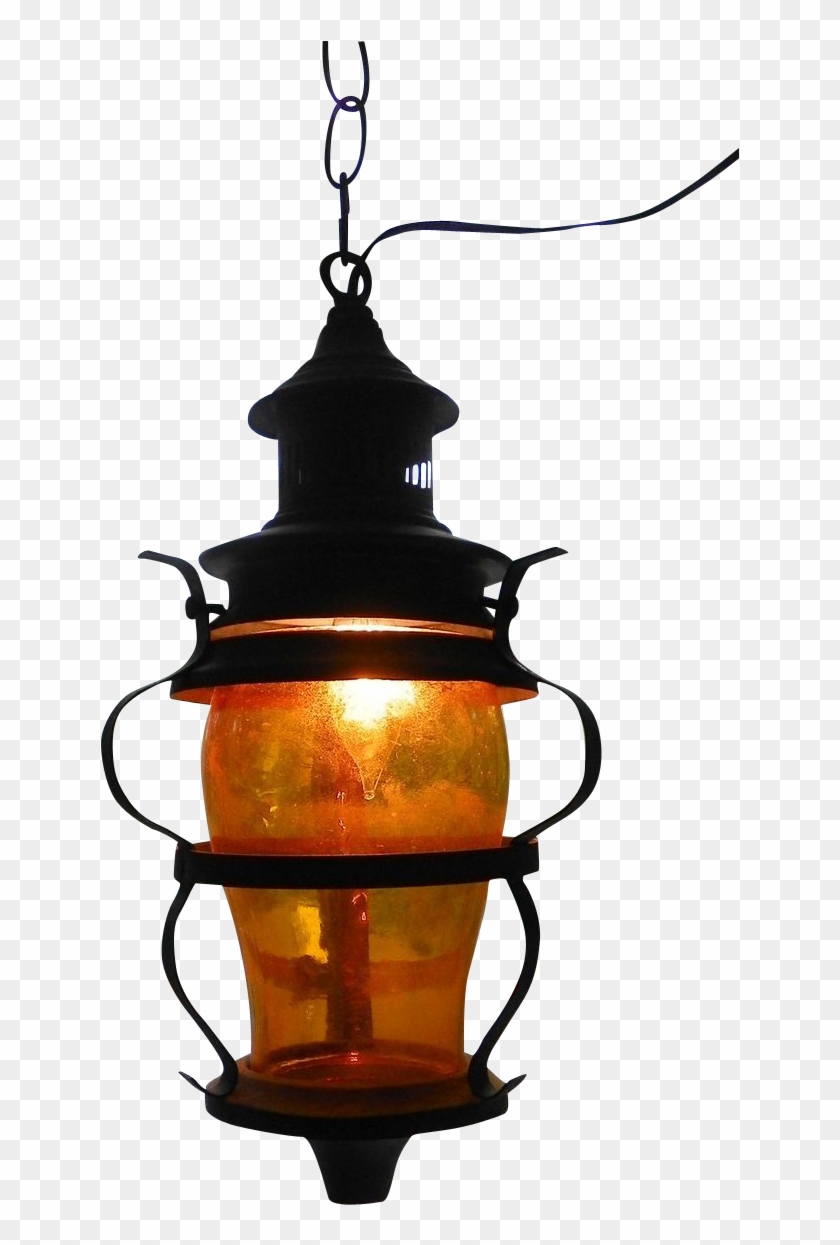 Old Amber Glass Copper Hanging Lamp - Ceiling Fixture Clipart #5648627