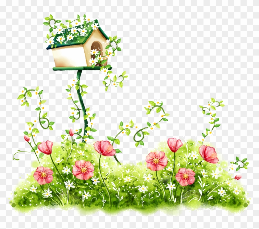 Flowers Flower Wallpaper Hand-painted Download Free - Clip Art Birds And Flowers - Png Download