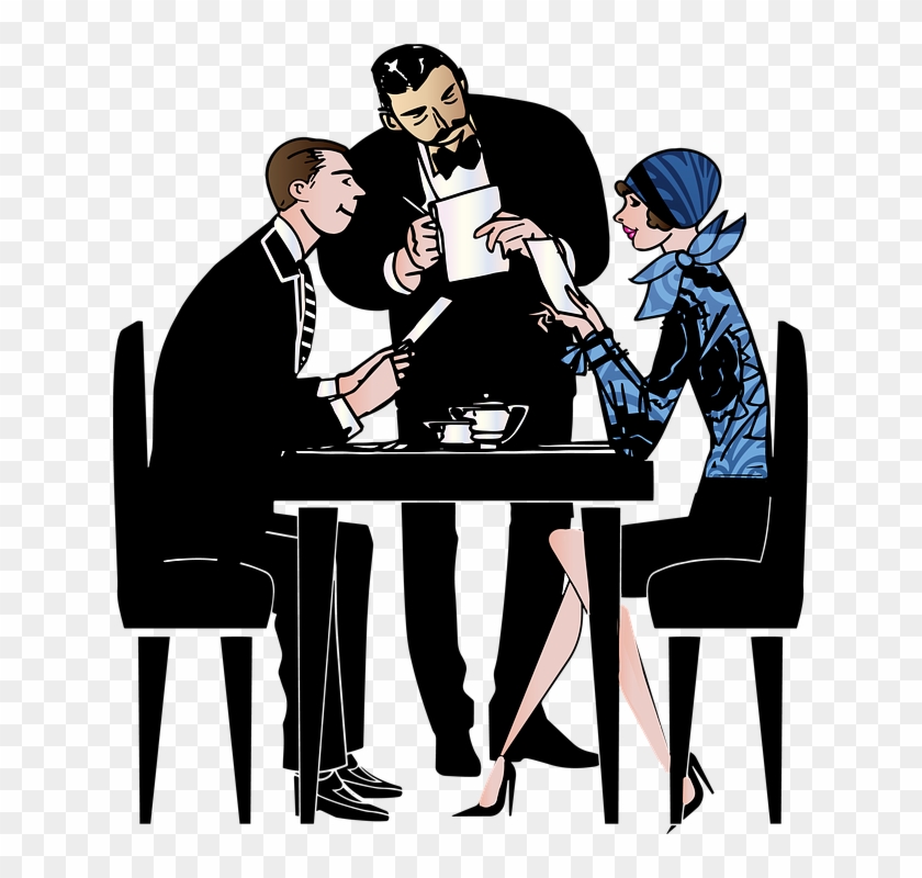 Flapper Couple Restaurant Menu Waiter 1920's - Waiter And A Customer Clipart #5649113