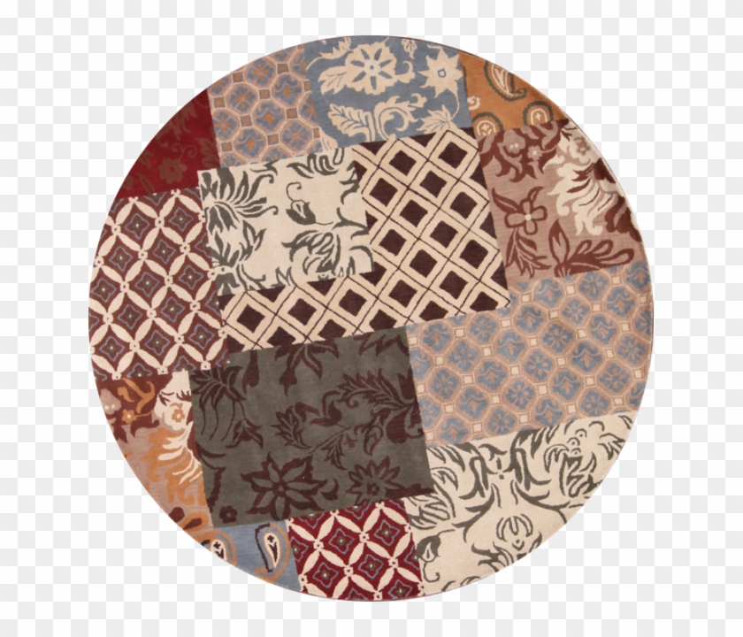 Hand-tufted Patchwork Style Round Artistic Floral Oushak - Circle Clipart