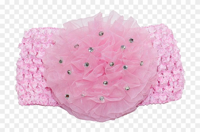 Hairband With Large Organza Pink Flower - Crochet Clipart