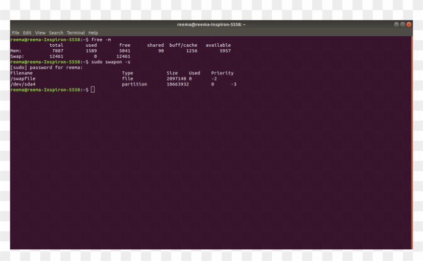 I Then Checked The Size Of Swap In Terminal, Terminal - Sudo Apt Install Ubuntu Desktop Clipart #5653817