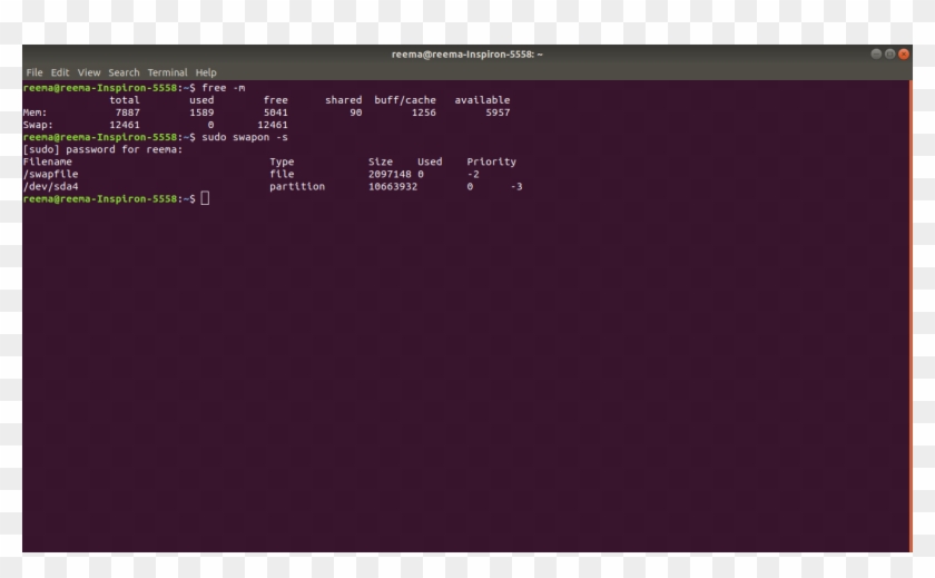 I Then Checked The Size Of Swap In Terminal, Terminal - Sudo Apt Install Ubuntu Desktop Clipart