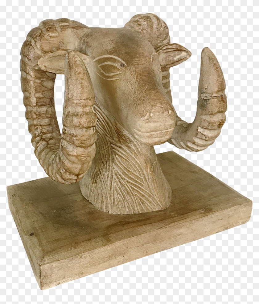 Wood Carved Ram Goat Bust With Base On Chairish - Statue Clipart