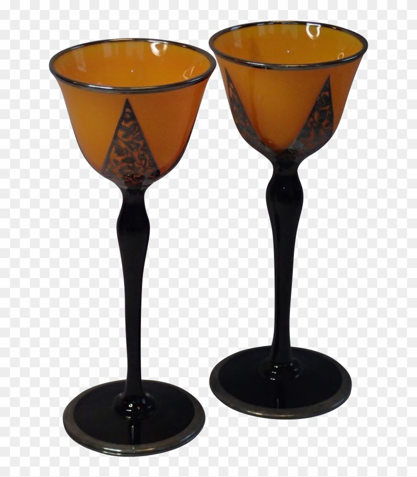 Art Deco Sterling Overlay Goblets, Czechoslovakia , - Martini Glass Clipart