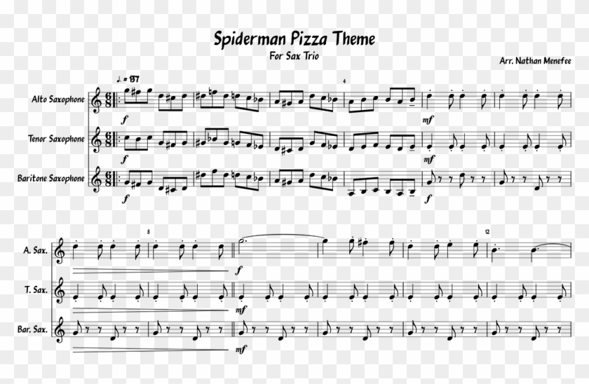 Spiderman Pizza Theme Sheet Music For Alto Saxophone, - Sheet Music Clipart #5661758