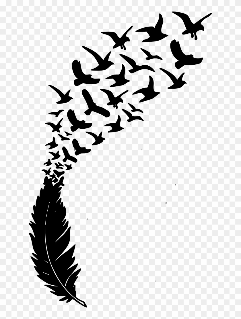 Feather And Birds - Feather With Birds Png Clipart