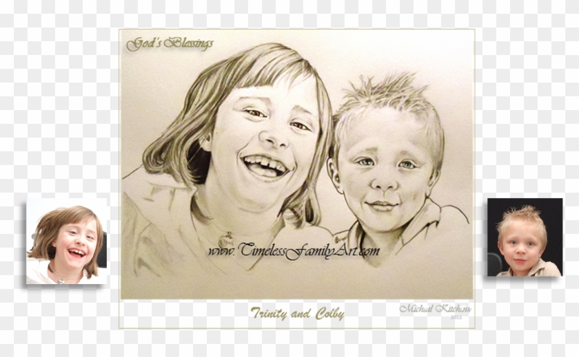 Brother Sister Portrait Pencil Drawing Trinity Colby - Sketch Clipart