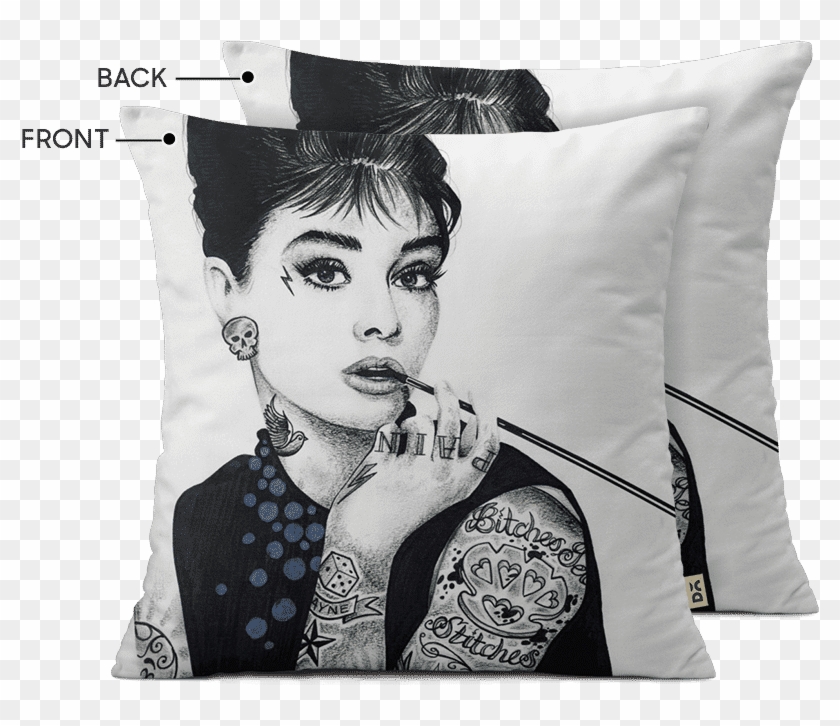 Dailyobjects Audrey Hepburn Inked 12" Cushion Cover - Audrey Hepburn With Tattoos Print Clipart #5674856