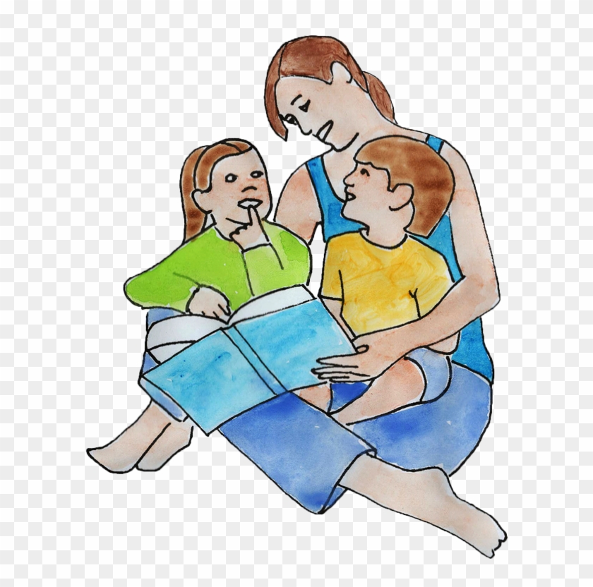 Mom Reading To Kids - Sitting Clipart #5675007