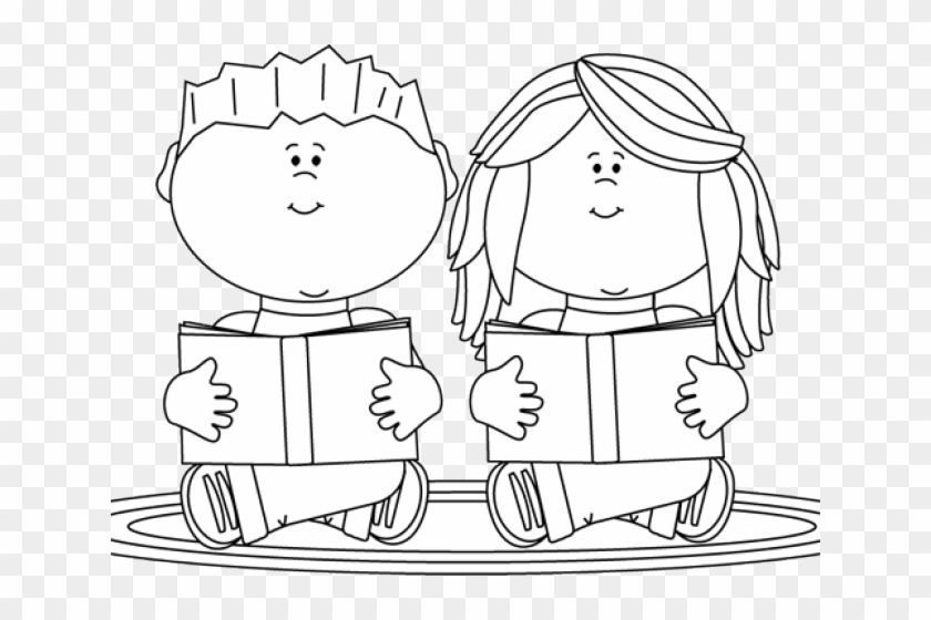 Students Reading Clipart Black And White - Png Download