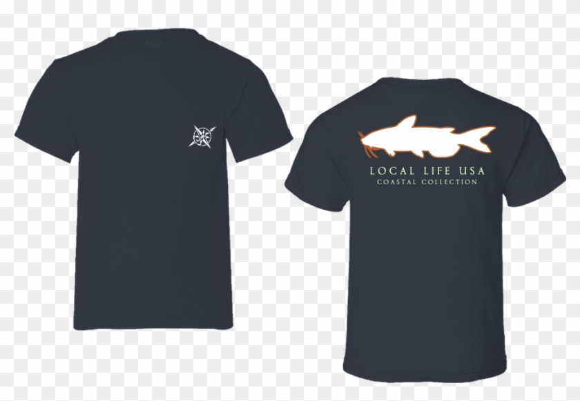 Catfish Outline Short Sleeve Tee - Plain Black Tshirt Front And Back Clipart