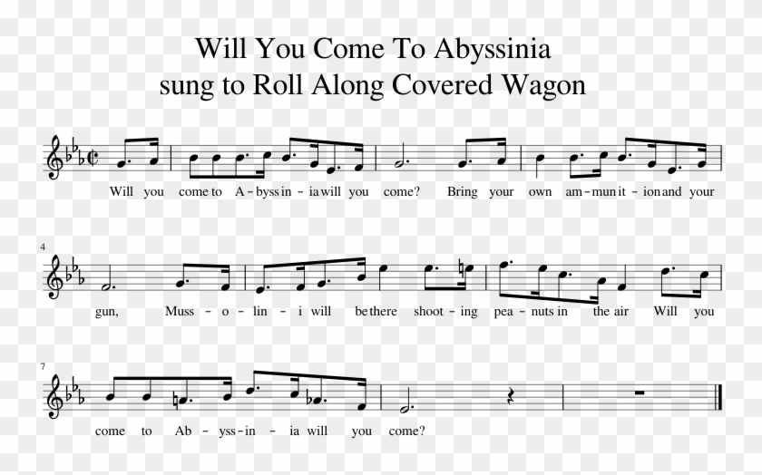 Will You Come To Abyssinia Sung To Roll Along Covered - Sheet Music Clipart