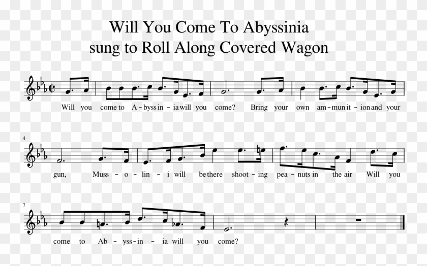 Will You Come To Abyssinia Sung To Roll Along Covered - Sheet Music Clipart #5679921