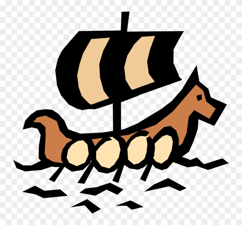 Vector Illustration Of Nordic Viking Ship With Dragon's - Viking Ship Clip Art - Png Download