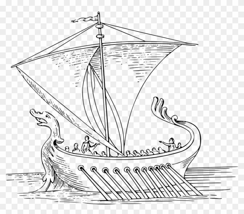 Boat Ocean Roman Rome Rowing Sailing Sea Ship - Roman Boat Easy Drawing Clipart #5680803