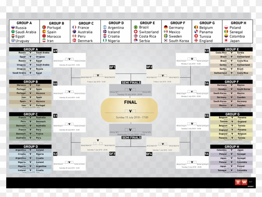 #russia2018 @ewnsport Created The #worldcup Schedule - 2018 World Cup Fixture Clipart