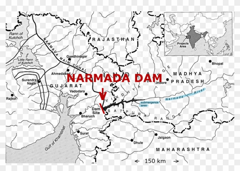 Map Of Narmada Dam - Map Of Narmada River Clipart
