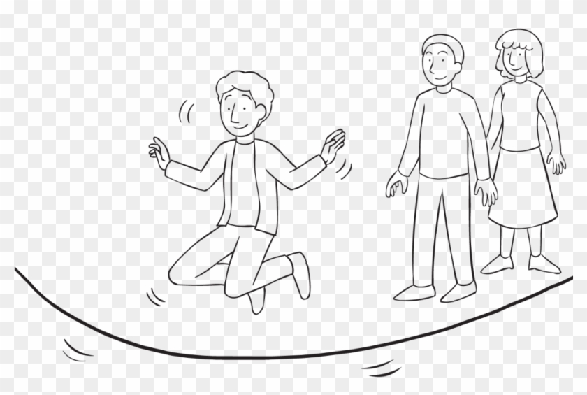 Back Man Jumping As Part Of Group Initiative Turnstyles - Line Art Clipart