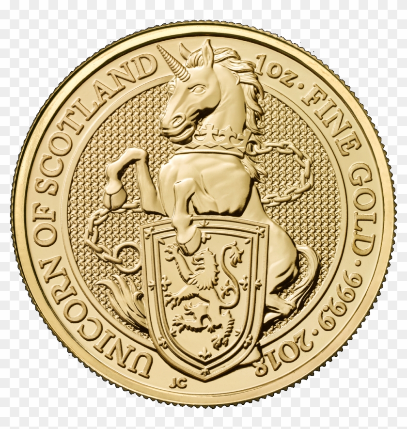Queen's Beasts Unicorn 1oz Gold Coin 2018 Front - Queen's Beast 1 Oz Gold Coin Clipart
