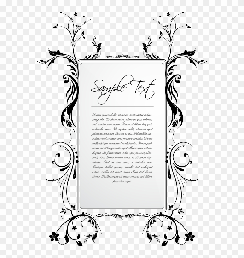 Bingkai Undangan Black White - Flower Patterns Frame Black And White Vector Rectangle Clipart #5694043