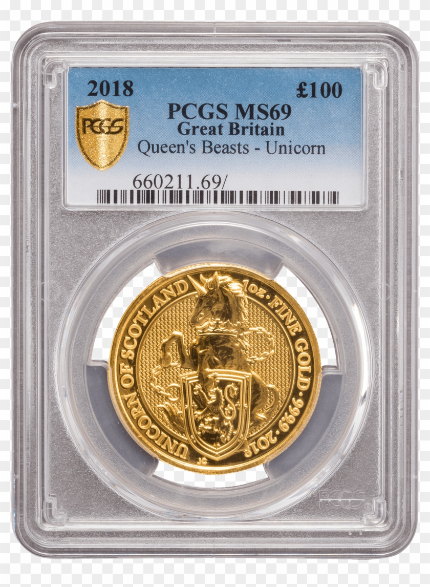 Pcgs 2018 1oz Gold Queen's Beast 'unicorn' Ms69 - 2018 Britannia Oriental Border Ms70 Clipart