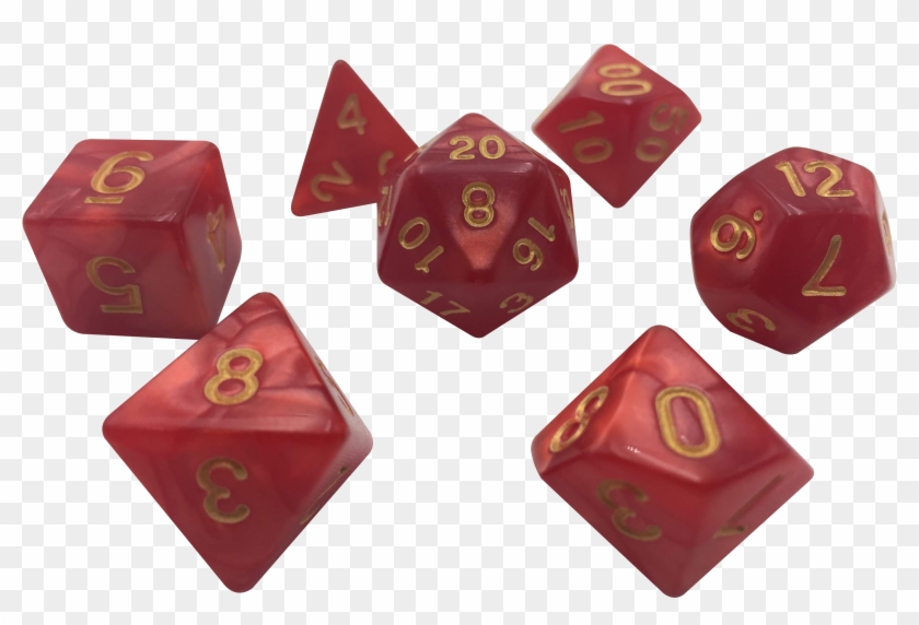 Dark Red Marbled Color With Gold Numbers Set Of 7 Polyhedral - Dice Game Clipart #5697132