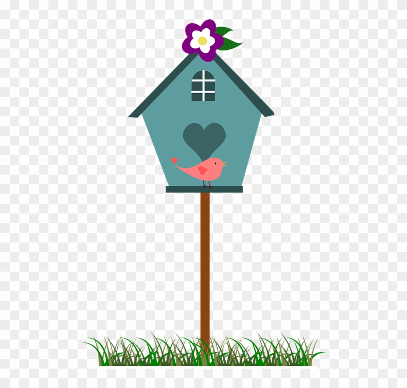 Birdhouse Bird House Home Blue Flower Heart - Cute Birdhouse Clipart - Png Download #5697850