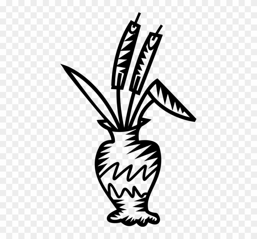 Vector Illustration Of Ceramic Vase With Cattail Bulrushes Clipart #5699230
