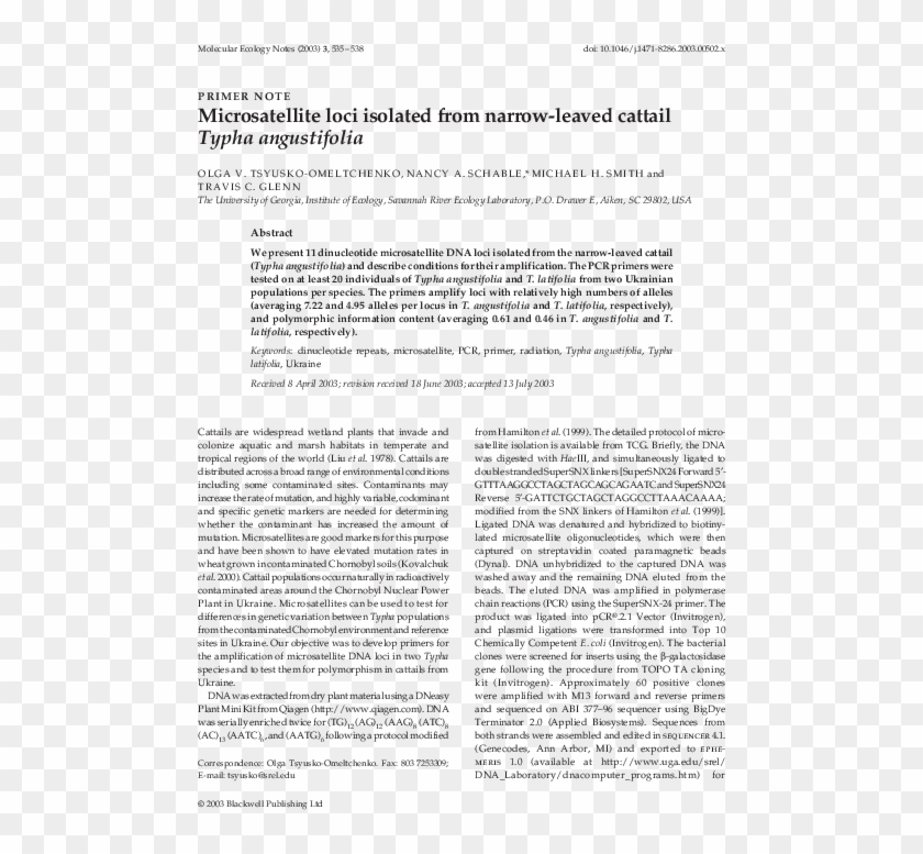 Microsatellite Loci Isolated From Narrow-leaved Cattail - Hand-picked Dinners Clipart