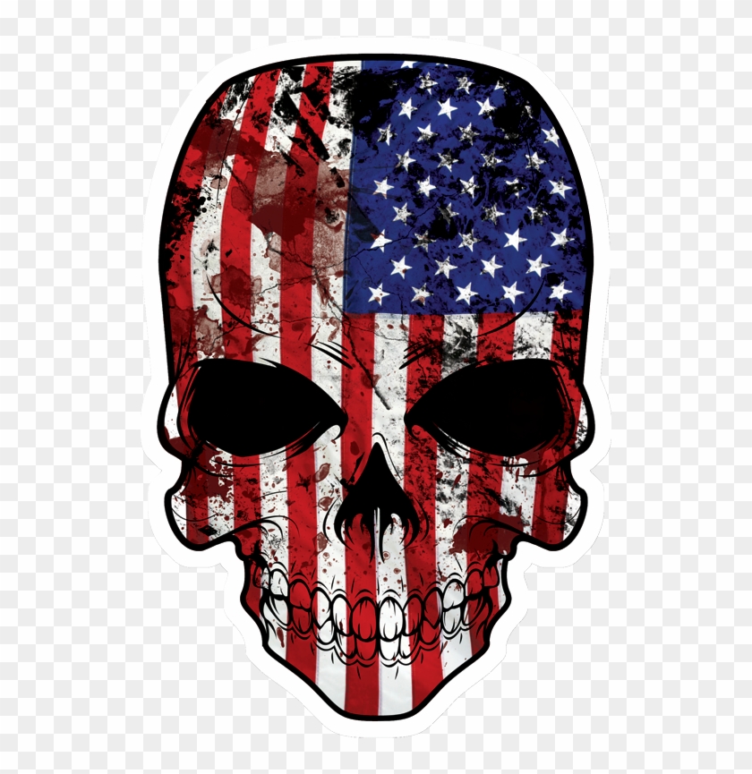 Skull Shaped Sticker Approx Size - Usa Flag Skull Clipart