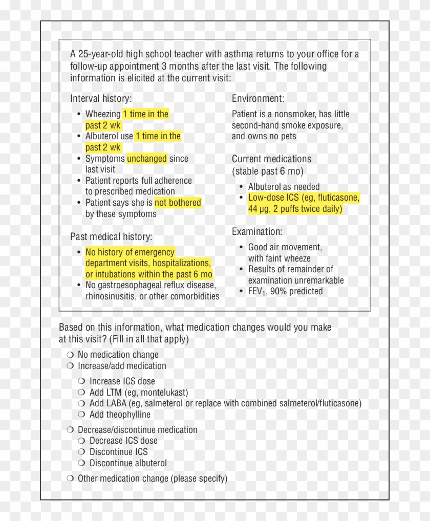 An Example Of 1 Of The 9 Vignettes Medical History For Asthma Patient Clipart 571751 Pikpng