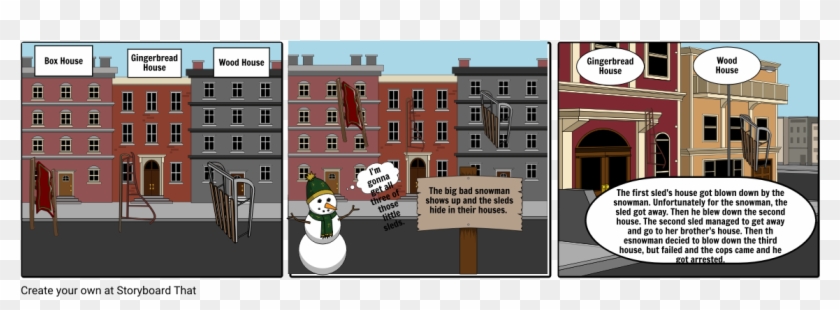 Three Little Sleds And Big Bad Snowman - Cartoon Clipart #574058