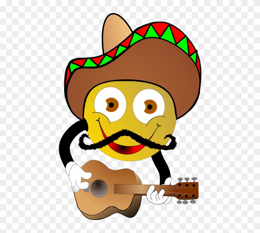 Cartoon, Mexicans, Smiley, Guitar, Sombrero, Party - Mexican Emoji Clipart #575808