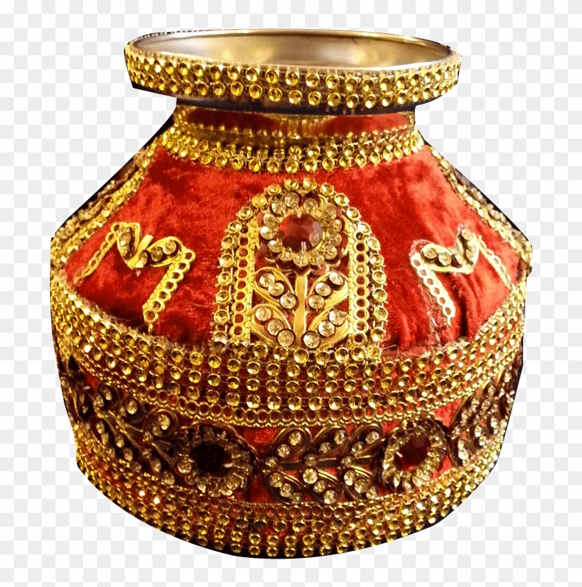 Mangal Kalash With Flower Patches And Golden Border Clipart