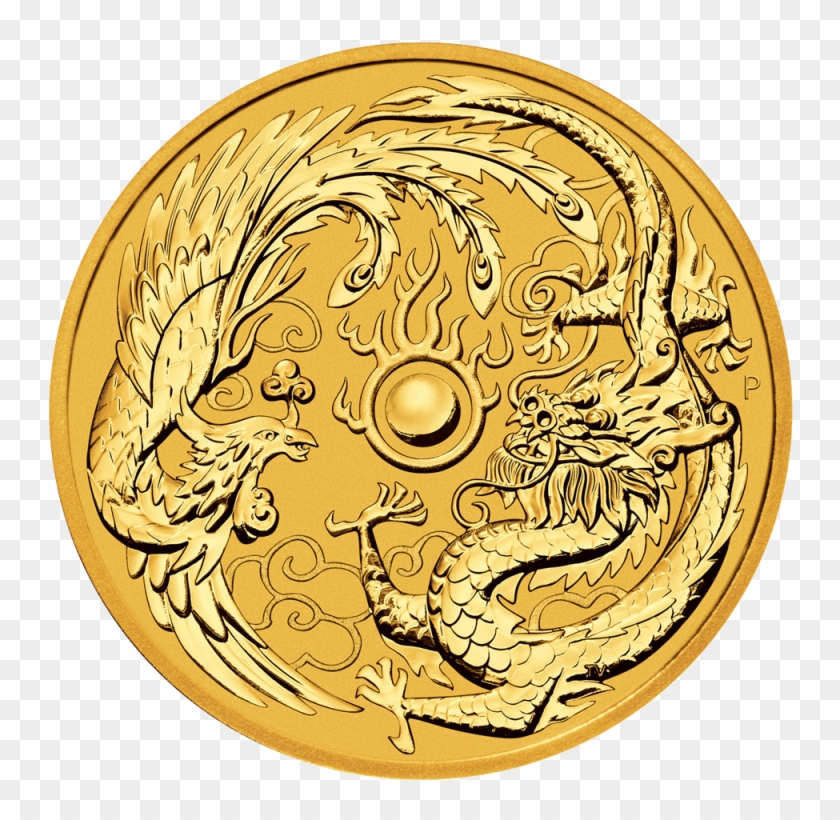 Dragon And Phoenix 1oz Gold Coin 2018 Front - Perth Mint Dragon Phoenix Clipart