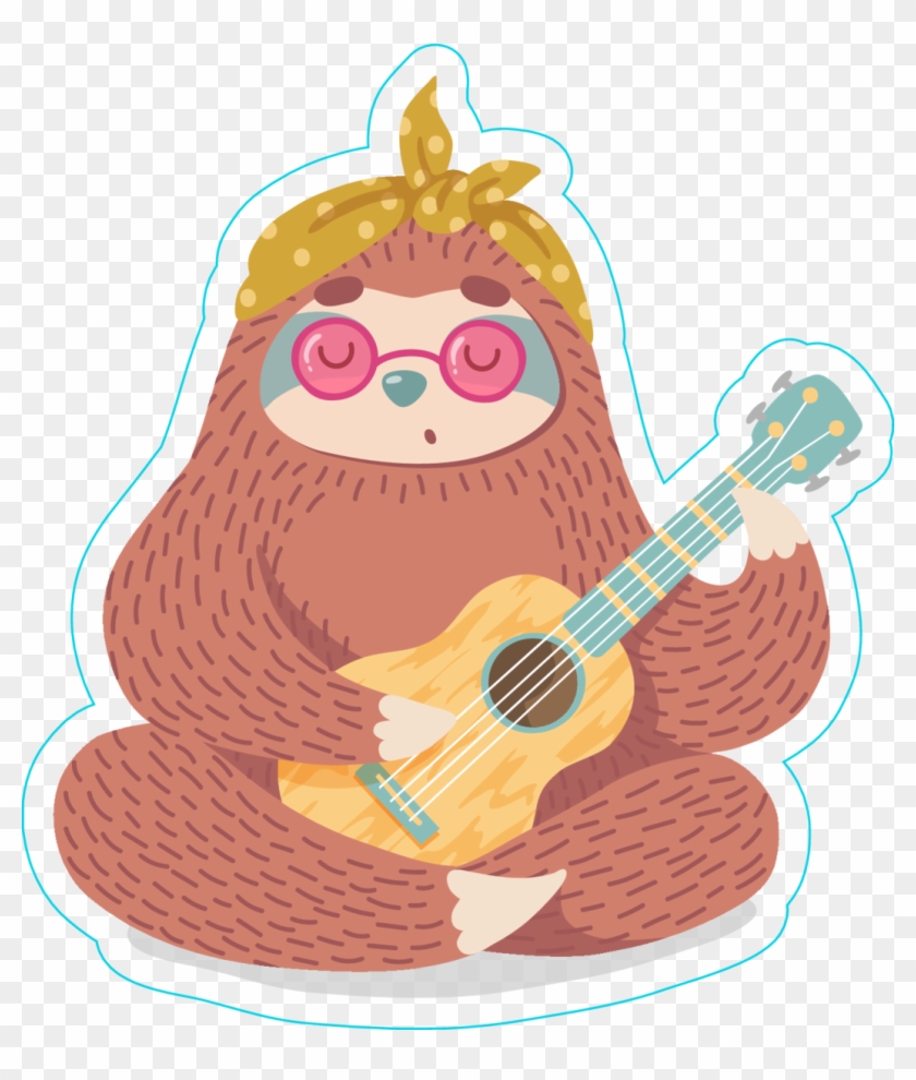 Hippie Sloth Playing Guitar Sticker - Hippie Sloth Clipart
