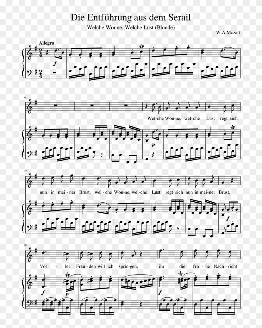 Welche Wonne Welche Lust Sheet Music For Piano, Oboe - Sheet Music Clipart