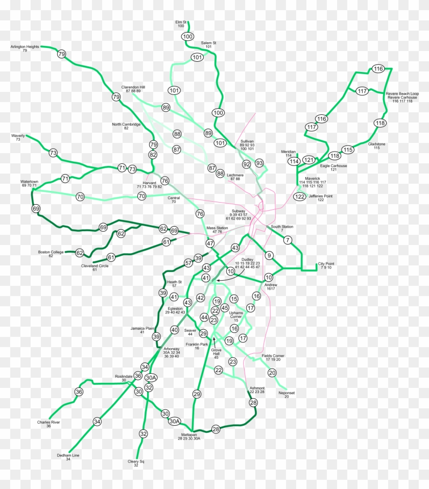 A Map Of Boston's Streetcar Lines In - Historic Boston Streetcar Map Clipart